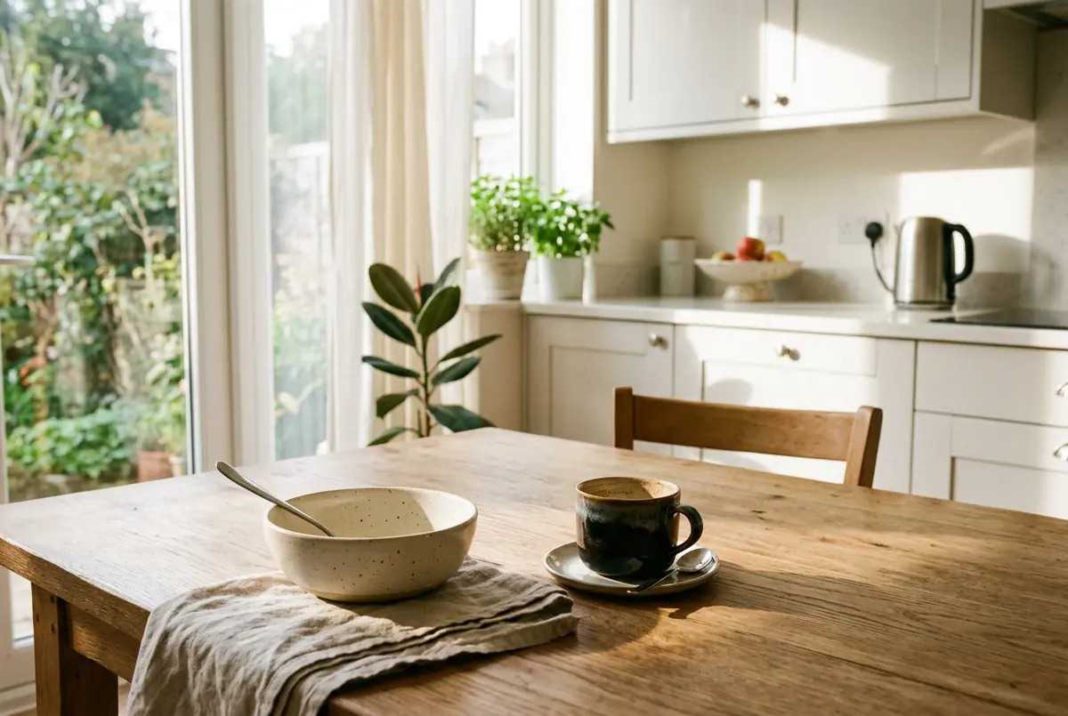 IMAGE — breakfast table, eggs and coffee