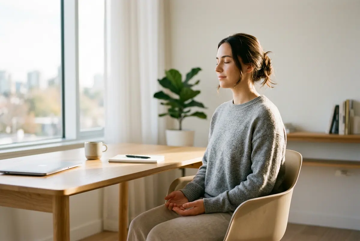 IMAGE — calm breathing moment at desk