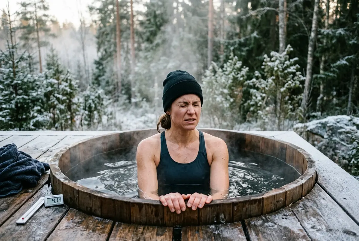IMAGE — outdoor cold plunge tub, steam rising