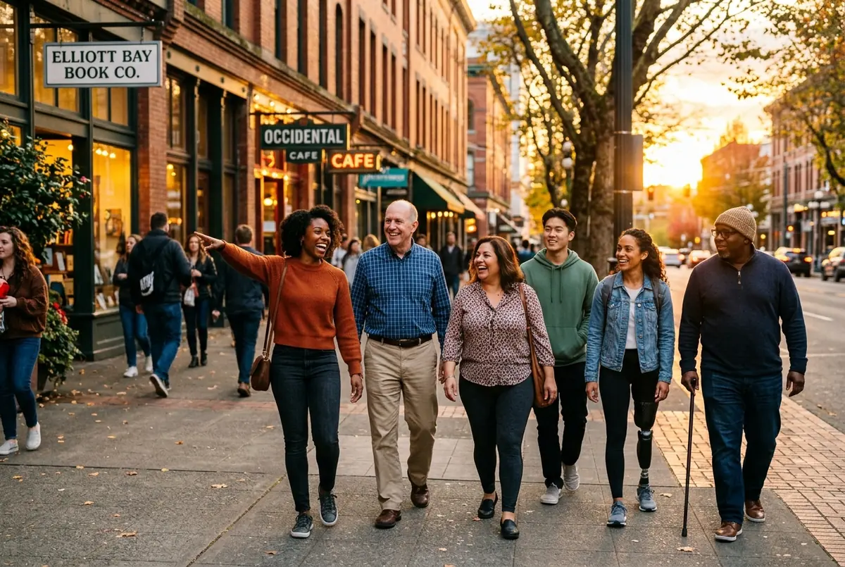 IMAGE — walking club group on city trail