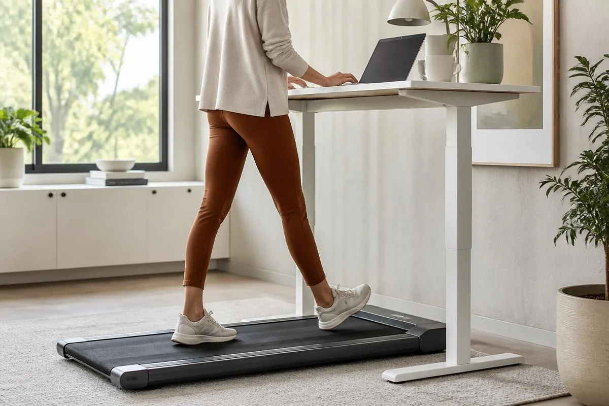 IMAGE — walking pad under standing desk setup