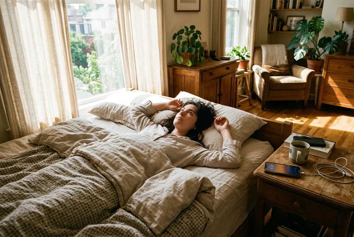 IMAGE — weekend morning, curtains drawn late