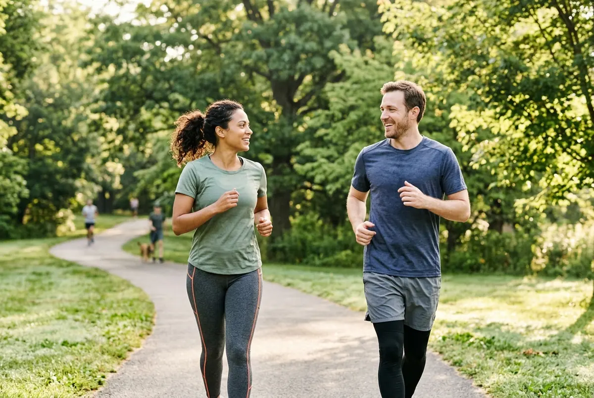 IMAGE — easy-pace jogger or brisk walker in park